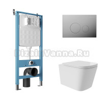 Комплект Aqueduto AQDS176Т Унитаз подвесной Macio Plus безободковый, с микролифтом, смыв Tornado + Система инсталляции для унитазов Tecnica Novo + Кнопка смыва Circulo Novo хром