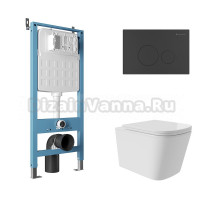Комплект Aqueduto AQDS194Т Унитаз подвесной Macio Plus безободковый, с микролифтом, смыв Tornado + Система инсталляции для унитазов Tecnica Novo + Кнопка смыва Circulo Novo черная матовая