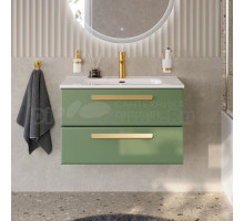 Тумба с раковиной Cezares Eco Cer-N 80 фисташковый софт, раковина Duet 80, ручки сатиновое золото
