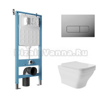 Комплект Aqueduto AQDS160 Унитаз подвесной Esteta безободковый, с микролифтом + Система инсталляции для унитазов Tecnica Novo + Кнопка смыва Forma хром