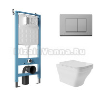 Комплект Aqueduto AQDS166 Унитаз подвесной Esteta безободковый, с микролифтом + Система инсталляции для унитазов Tecnica Novo + Кнопка смыва Quadrado хром