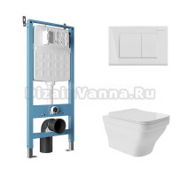 Комплект Aqueduto AQDS167 Унитаз подвесной Esteta безободковый, с микролифтом + Система инсталляции для унитазов Tecnica Novo + Кнопка смыва Quadrado белая глянцевая