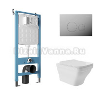 Комплект Aqueduto AQDS177 Унитаз подвесной Esteta безободковый, с микролифтом + Система инсталляции для унитазов Tecnica Novo + Кнопка смыва Circulo Novo хром