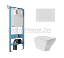 Комплект Aqueduto AQDS186 Унитаз подвесной Esteta безободковый, с микролифтом + Система инсталляции для унитазов Tecnica Novo + Кнопка смыва Circulo Novo белая глянцевая