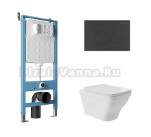 Комплект Aqueduto AQDS195 Унитаз подвесной Esteta безободковый, с микролифтом + Система инсталляции для унитазов Tecnica Novo + Кнопка смыва Circulo Novo черная матовая