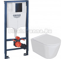 Комплект 5 в 1: Инсталляция Grohe Solido 38811KF0 + Унитаз подвесной DIWO Архангельск 0800 + Сиденье с микролифтом + Кнопка черная + Комплект креплений