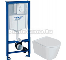 Комплект 5 в 1: Инсталляция Grohe Rapid SL 38721001 + Унитаз подвесной DIWO Архангельск 0800 + Сиденье с микролифтом + Кнопка хром + Комплект креплений