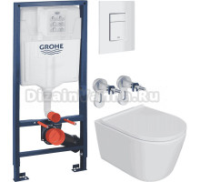 Комплект 5 в 1: Инсталляция Grohe Rapid SL 38772SH0 + Унитаз подвесной DIWO Архангельск 0800 + Сиденье с микролифтом + Кнопка белая + Комплект креплений