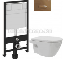 Комплект 3 в 1 Унитаз подвесной DIWO Углич 0710 + Инсталляция EWRIKA ProLT 0026-2020 + Кнопка 0053 цвет матовое золото