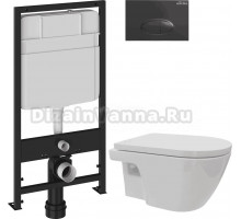 Комплект 3 в 1 Унитаз подвесной DIWO Углич 0710 + Инсталляция EWRIKA ProLT 0026-2020 + Кнопка 0054 цвет матовый черный
