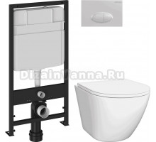 Комплект 3 в 1 Унитаз подвесной DIWO Элиста 4412 + Инсталляция EWRIKA ProLT 0026-2020 + Кнопка 0052 цвет белый