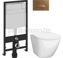 Комплект 3 в 1 Унитаз подвесной DIWO Элиста 4412 + Инсталляция EWRIKA ProLT 0026-2020 + Кнопка 0053 цвет матовое золото