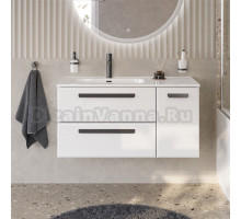 Тумба с раковиной Cezares Eco Cer-N 100 L 2 ящика, 1 дверца, bianco lucido, раковина Duet 100 L, ручки матовые черные