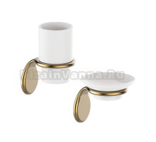 Набор Стакан IDDIS Oldie + Мыльница OLDBRC0i42 настенная, керамическая, бронзовая, белая