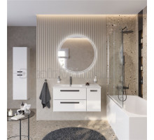 Мебель для ванной комнаты Cezares Eco Cer-N 100 L 2 ящика, 1 дверца, bianco lucido, раковина Duet 100 L, ручки матовые черные