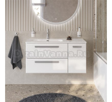 Тумба с раковиной Cezares Eco Cer-N 100 L 2 ящика, 1 дверца, bianco lucido, раковина Duet 100 L, ручки серые