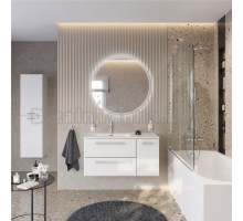 Мебель для ванной комнаты Cezares Eco Cer-N 100 L 2 ящика, 1 дверца, bianco lucido, раковина Duet 100 L, ручки сатин