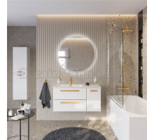 Мебель для ванной комнаты Cezares Eco Cer-N 100 L 2 ящика, 1 дверца, bianco lucido, раковина Duet 100 L, ручки сатиновое золото