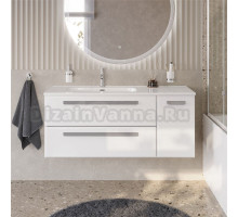 Тумба с раковиной Cezares Eco Cer-N 120 L 2 ящика, 1 дверца, bianco lucido, раковина Duet 120 L, ручки серые