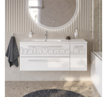 Тумба с раковиной Cezares Eco Cer-N 120 L 2 ящика, 1 дверца, bianco lucido, раковина Duet 120 L, ручки сатин