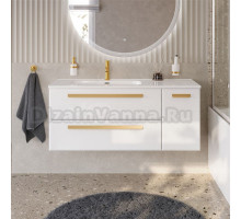 Тумба с раковиной Cezares Eco Cer-N 120 L 2 ящика, 1 дверца, bianco lucido, раковина Duet 120 L, ручки сатиновое золото