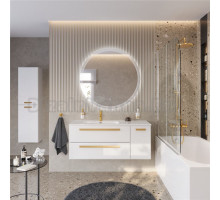 Мебель для ванной комнаты Cezares Eco Cer-N 120 L 2 ящика, 1 дверца, bianco lucido, раковина Duet 120 L, ручки сатиновое золото