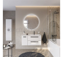 Мебель для ванной комнаты Cezares Eco Cer-N 100 R 2 ящика, 1 дверца, bianco lucido, раковина Duet 100 R, ручки матовые черные