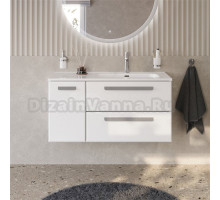 Тумба с раковиной Cezares Eco Cer-N 100 R 2 ящика, 1 дверца, bianco lucido, раковина Duet 100 R, ручки серые