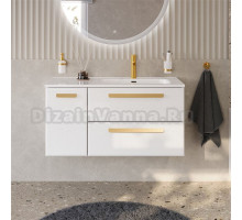 Тумба с раковиной Cezares Eco Cer-N 100 R 2 ящика, 1 дверца, bianco lucido, раковина Duet 100 R, ручки сатиновое золото