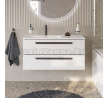 Тумба с раковиной Cezares Eco Cer-N 100 L bianco lucido, раковина Duet 100 L, ручки матовые черные