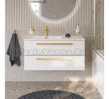 Тумба с раковиной Cezares Eco Cer-N 100 L bianco lucido, раковина Duet 100 L, ручки сатиновое золото