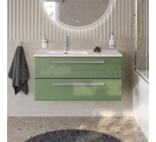 Тумба с раковиной Cezares Eco Cer-N 100 L фисташковый софт, раковина Duet 100 L, ручки серые