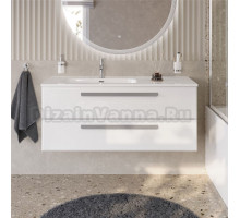 Тумба с раковиной Cezares Eco Cer-N 120 L bianco lucido, раковина Duet 120 L, ручки серые