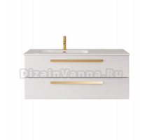 Тумба с раковиной Cezares Eco Cer-N 120 L bianco lucido, раковина Duet 120 L, ручки сатиновое золото