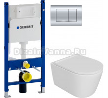 Комплект 5 в 1: Инсталляция Geberit Duofix Delta 458.163.21.1 + Унитаз подвесной DIWO Архангельск 0800 + Сиденье с микролифтом + Кнопка хром + Комплект креплений