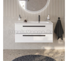 Тумба с раковиной Cezares Eco Cer-N 100 R bianco lucido, раковина Duet 100 R, ручки матовые черные