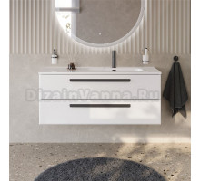 Тумба с раковиной Cezares Eco Cer-N 120 R bianco lucido, раковина Duet 120 R, ручки матовые черные