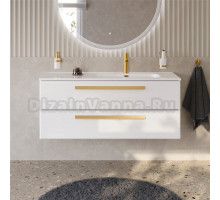 Тумба с раковиной Cezares Eco Cer-N 120 R bianco lucido, раковина Duet 120 R, ручки сатиновое золото