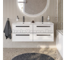 Тумба с раковиной Cezares Eco Cer-N 120 4 ящика, bianco lucido, раковина Eco 120, двойная, ручки матовые черные