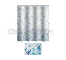 Набор Рыжий кот Ракушки коврик + штора