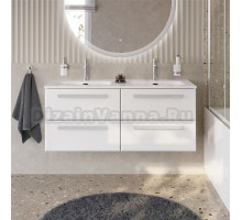 Тумба с раковиной Cezares Eco Cer-N 120 4 ящика, bianco lucido, раковина Eco 120, двойная, ручки сатин