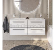 Тумба с раковиной Cezares Eco Cer-N 120 4 ящика, bianco lucido, раковина Duet 120, двойная, ручки серые