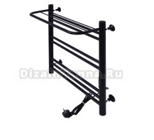 Полотенцесушитель электрический Tera Богема 500х600 60x55 см, подключение справа, матовый черный RAL9005, лесенка, из стали, с полкой