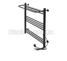 Полотенцесушитель электрический Tera Богема 500х800 80x55 см, подключение справа, матовый черный RAL9005, лесенка, из стали, с полкой