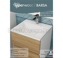 Мебельная раковина Uperwood Barsa 50 накладная, глянцевая белая, прямоугольная, литьевой мрамор