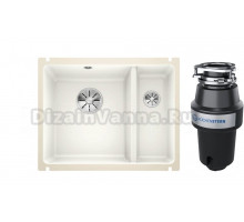 Комплект Мойка Blanco Subline 350/150-U, глянцевая белая, с отводной арматурой InFino + Измельчитель KUCHENSTERN Muhle