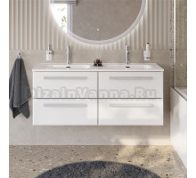 Тумба с раковиной Cezares Eco Cer-N 120 4 ящика, bianco lucido, раковина Duet 120, двойная, ручки сатин