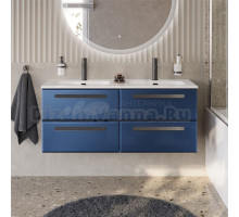 Тумба с раковиной Cezares Eco Cer-N 120 4 ящика, sapfiro, раковина Eco 120, двойная, ручки матовые черные