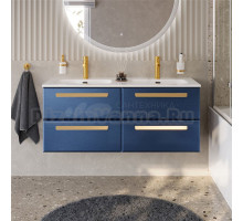 Тумба с раковиной Cezares Eco Cer-N 120 4 ящика, sapfiro, раковина Eco 120, двойная, ручки сатиновое золото