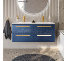 Тумба с раковиной Cezares Eco Cer-N 120 4 ящика, sapfiro, раковина Duet 120, двойная, ручки сатиновое золото